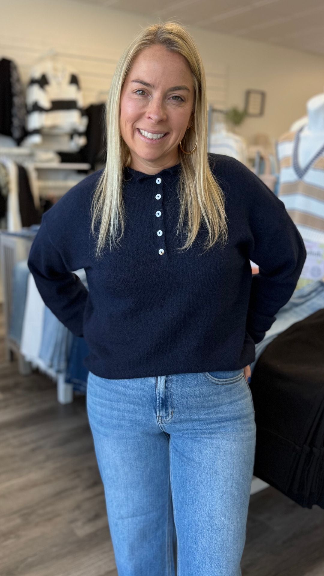 Midnight Henley Pullover Sweater