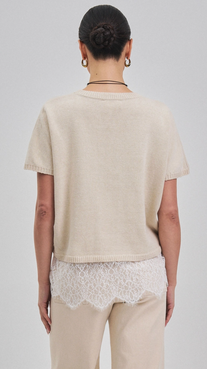 Lace Detail Short Sleeve Sweater Top