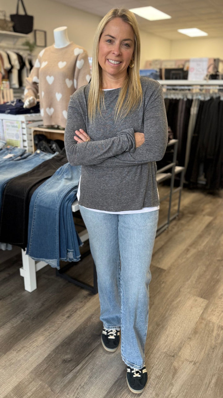 Charcoal Lined Crew Neck Sweater