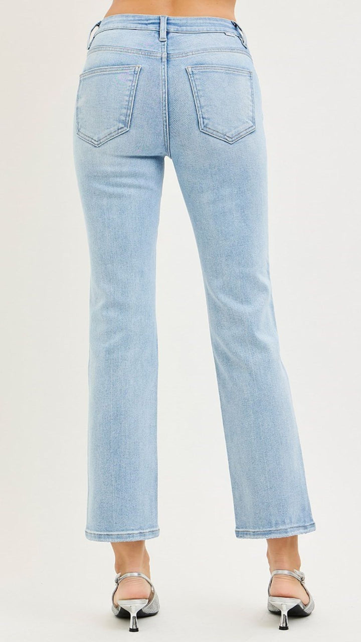 High Rise Light Wash Tummy Control Crop Straight Jeans