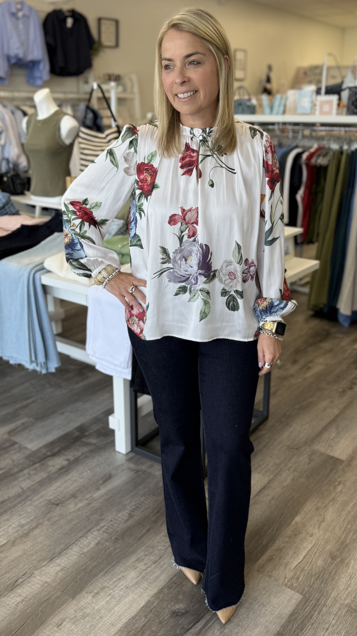 Botanical Floral Print Multi Color Blouse