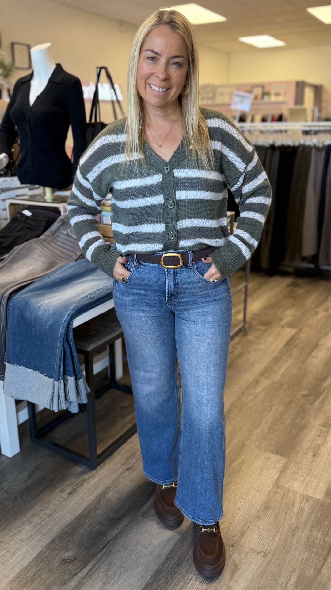 Mid Rise Tummy Control Medium Wash Wide Jeans