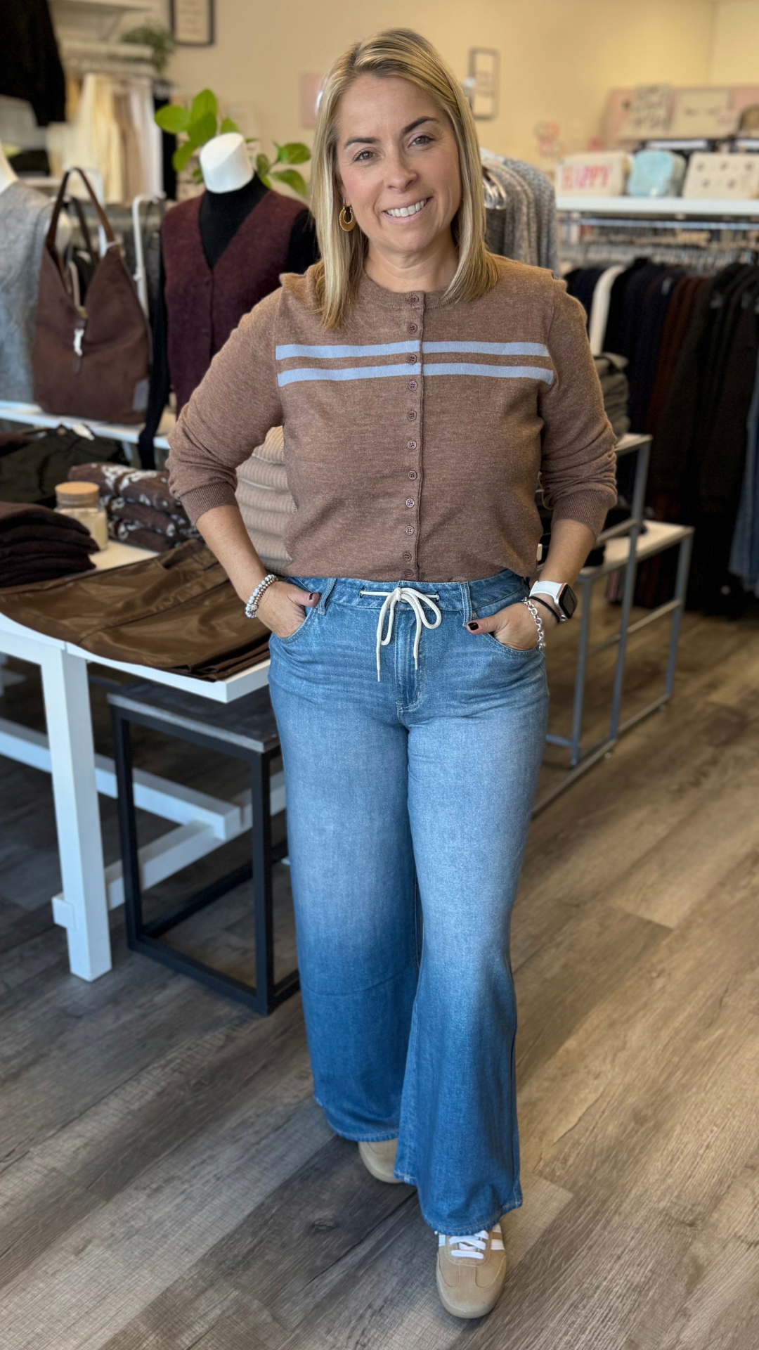 Brown And Blue Long Sleeve Cardigan