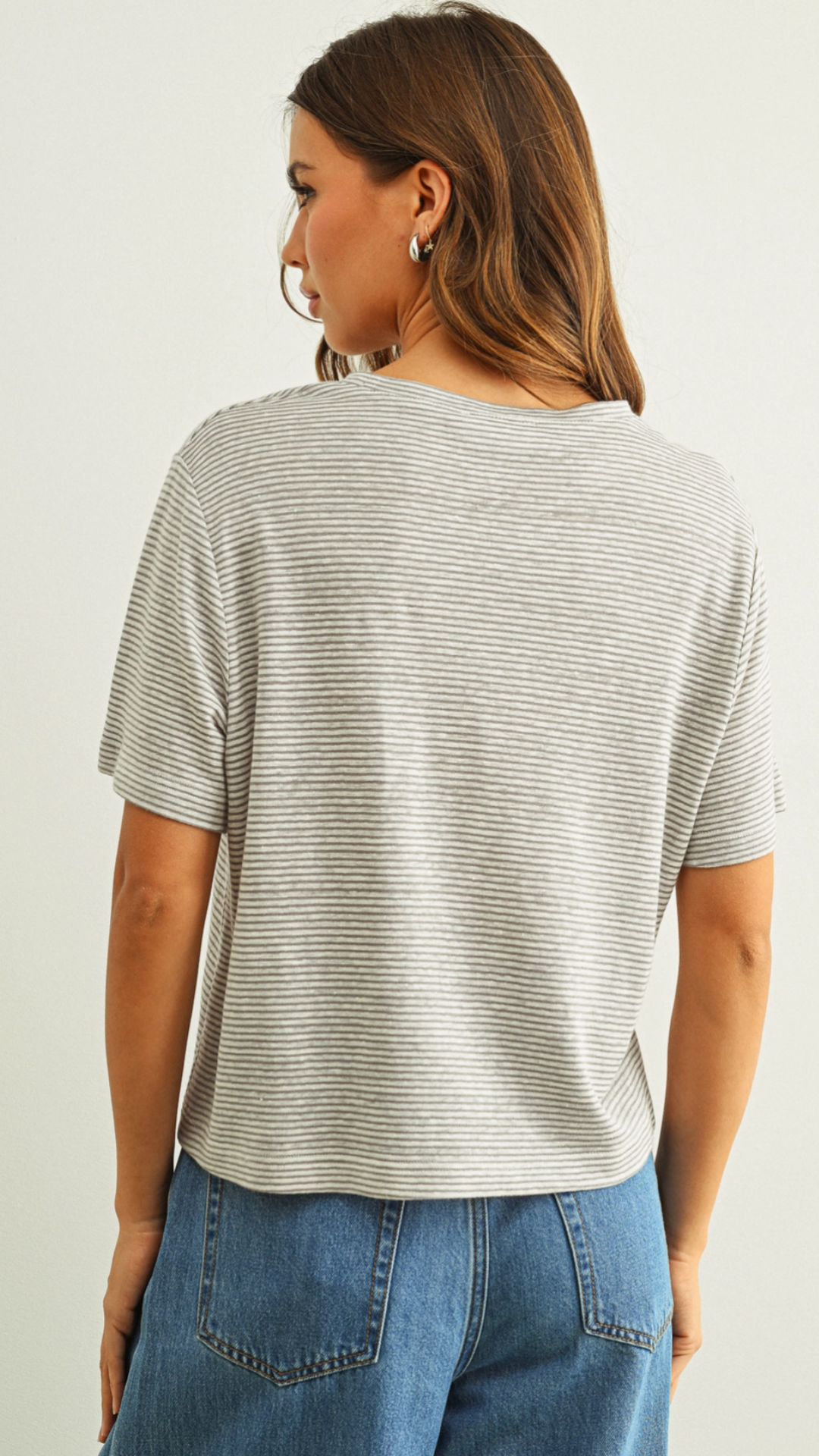 Grey Stripe Slub Short Sleeve Tee