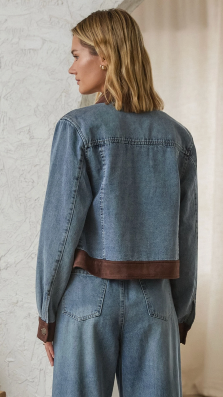 Denim Jacket With Faux Suede Contrast