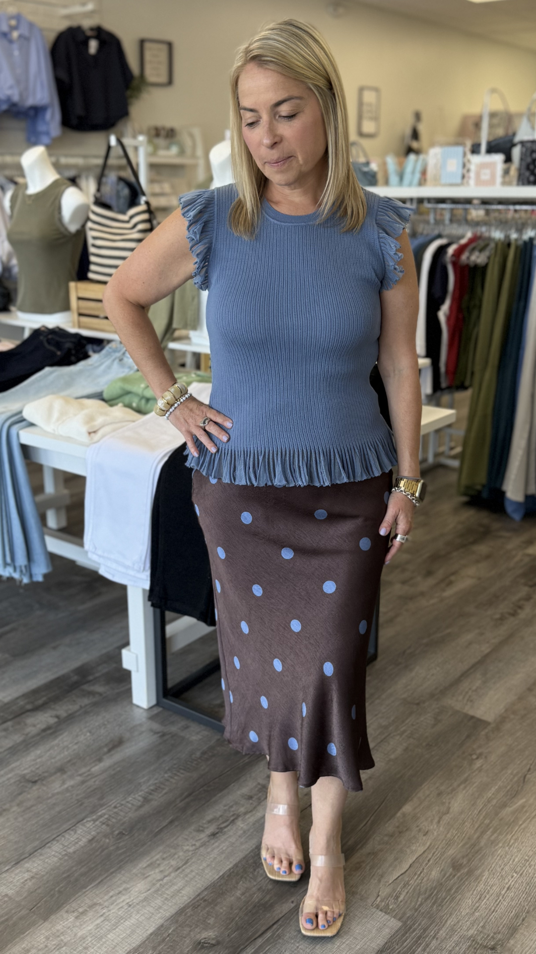 Polka Dot Draped Cowl Neck Blouse