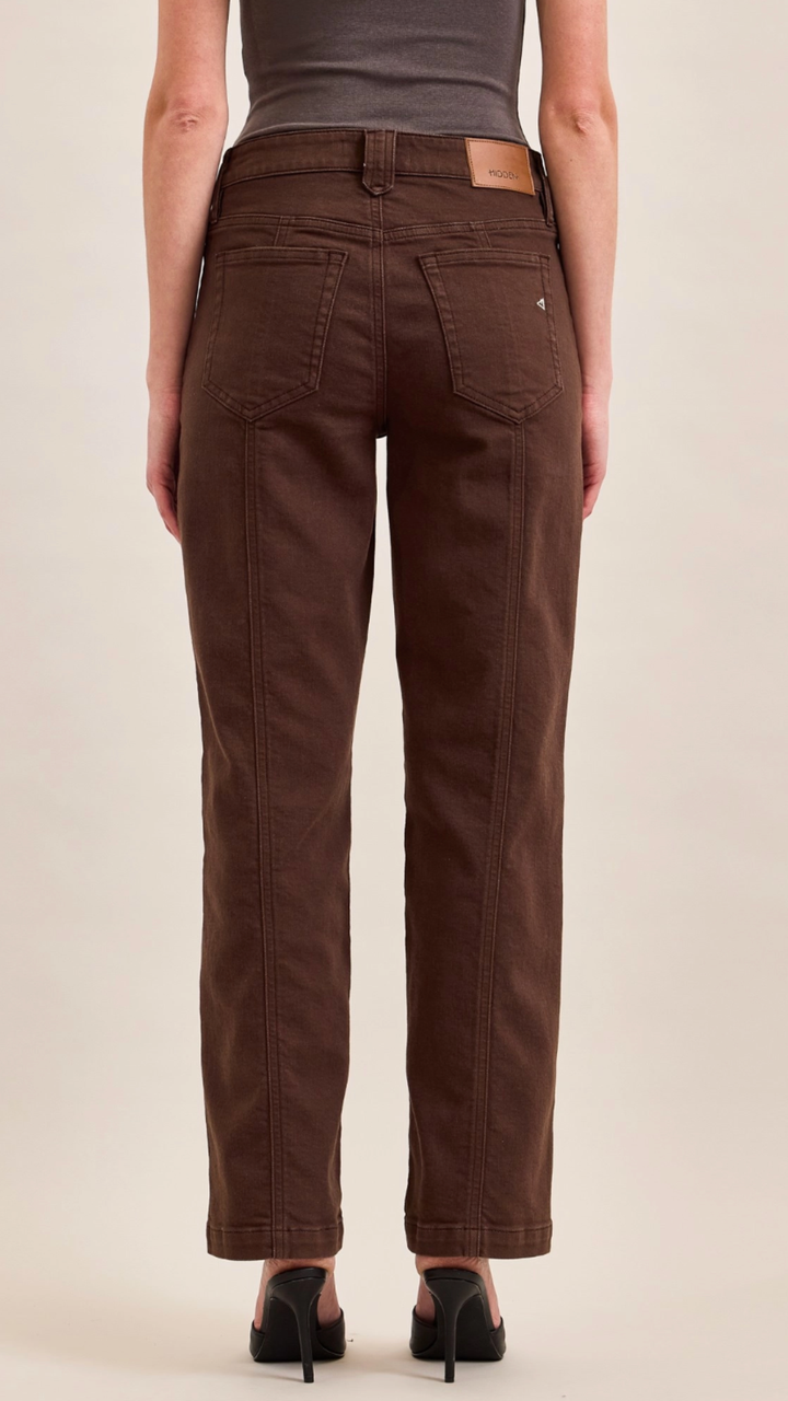 High Rise Mocha Front Seams Classic Straight Full Length Jeans