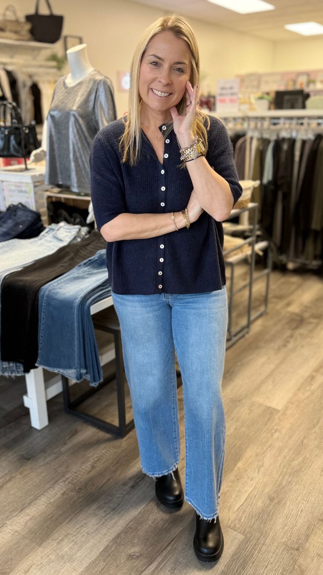 Navy Buttoned Cardigan