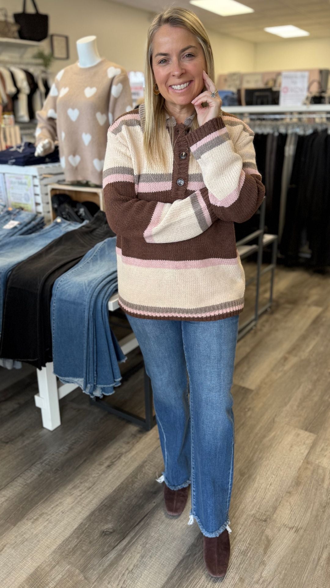 Brown And Light Pink Taupe Oversized Buttoned Sweater