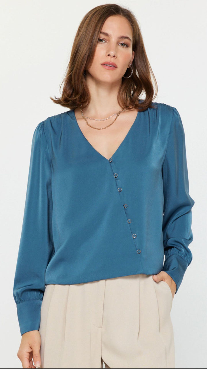Asymmetrical Front Button Blouse