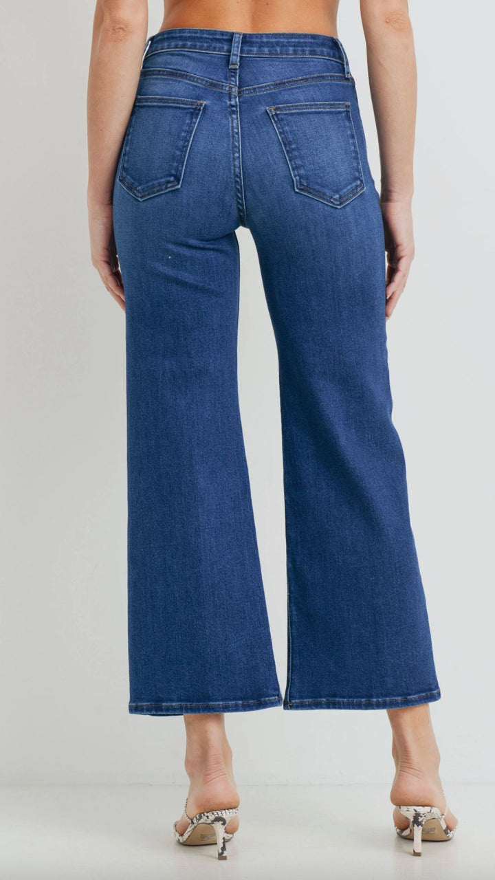 High Rise Dark Wash Slim Wide Leg Jeans