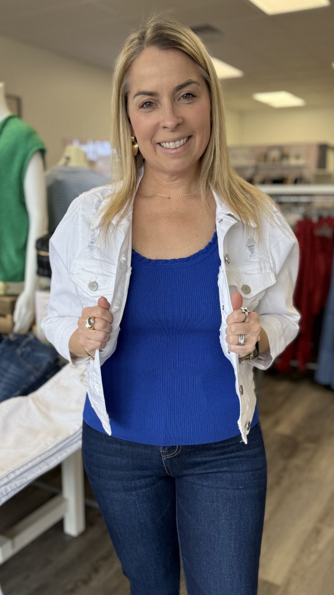 Blue Ruffled Edge Tank