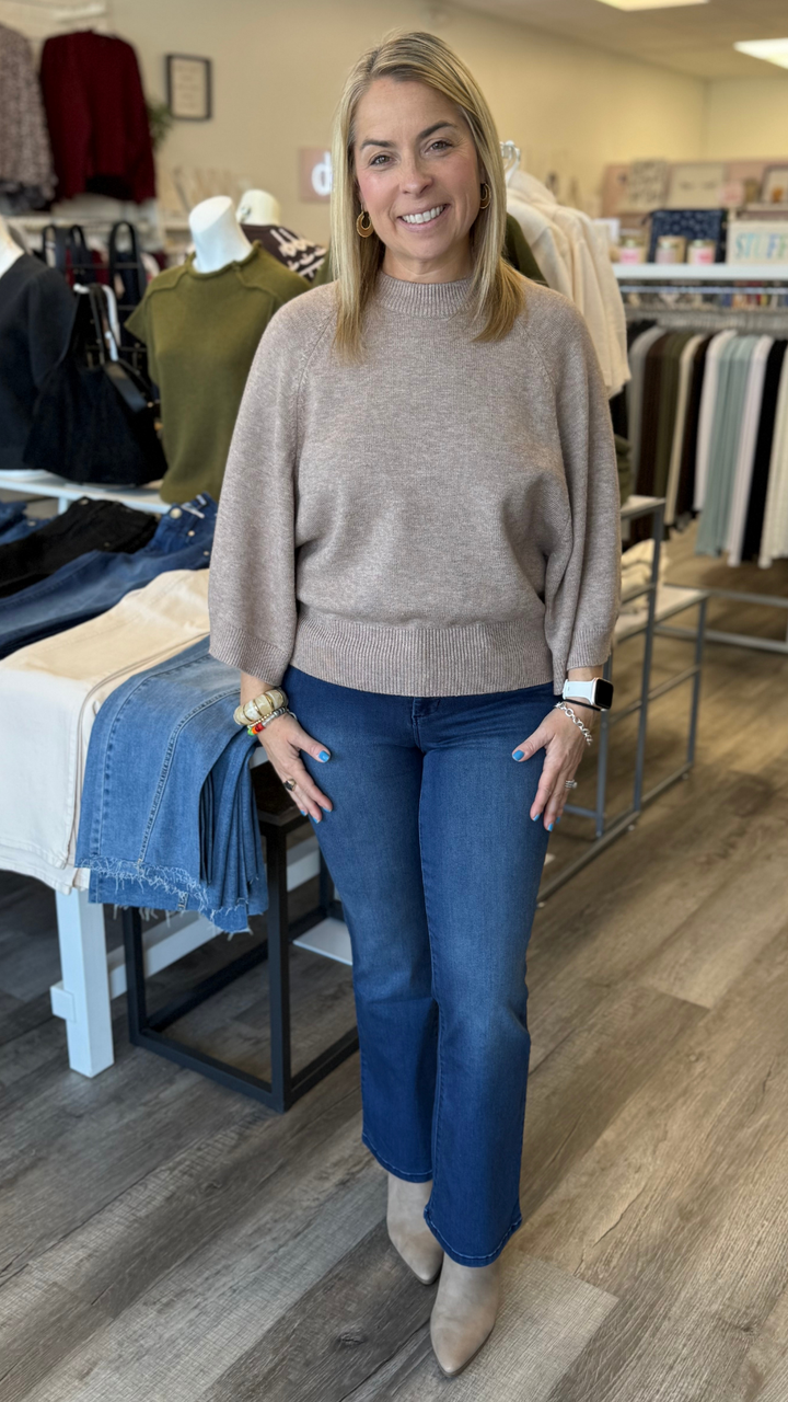 Soft Mocha Raglan Sleeve Crew Neck Sweater