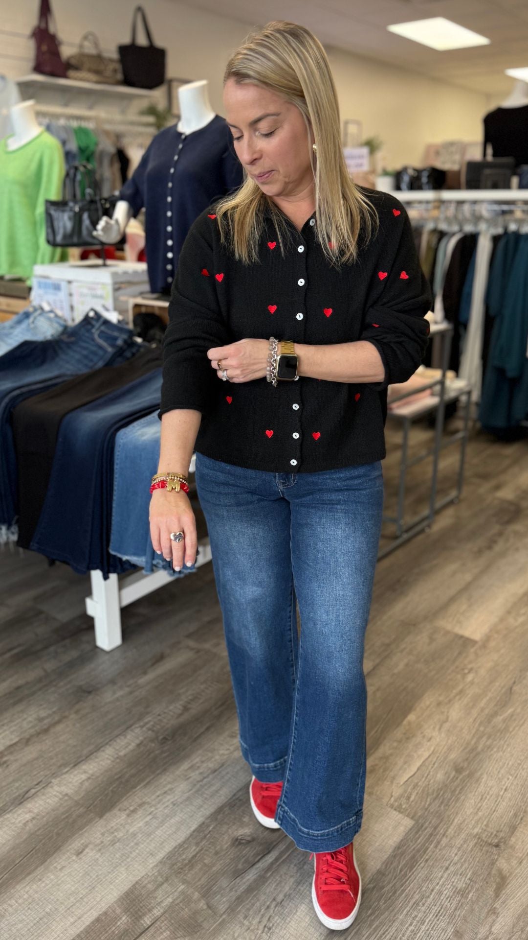 Black With Red Hearts Piper Cardigan