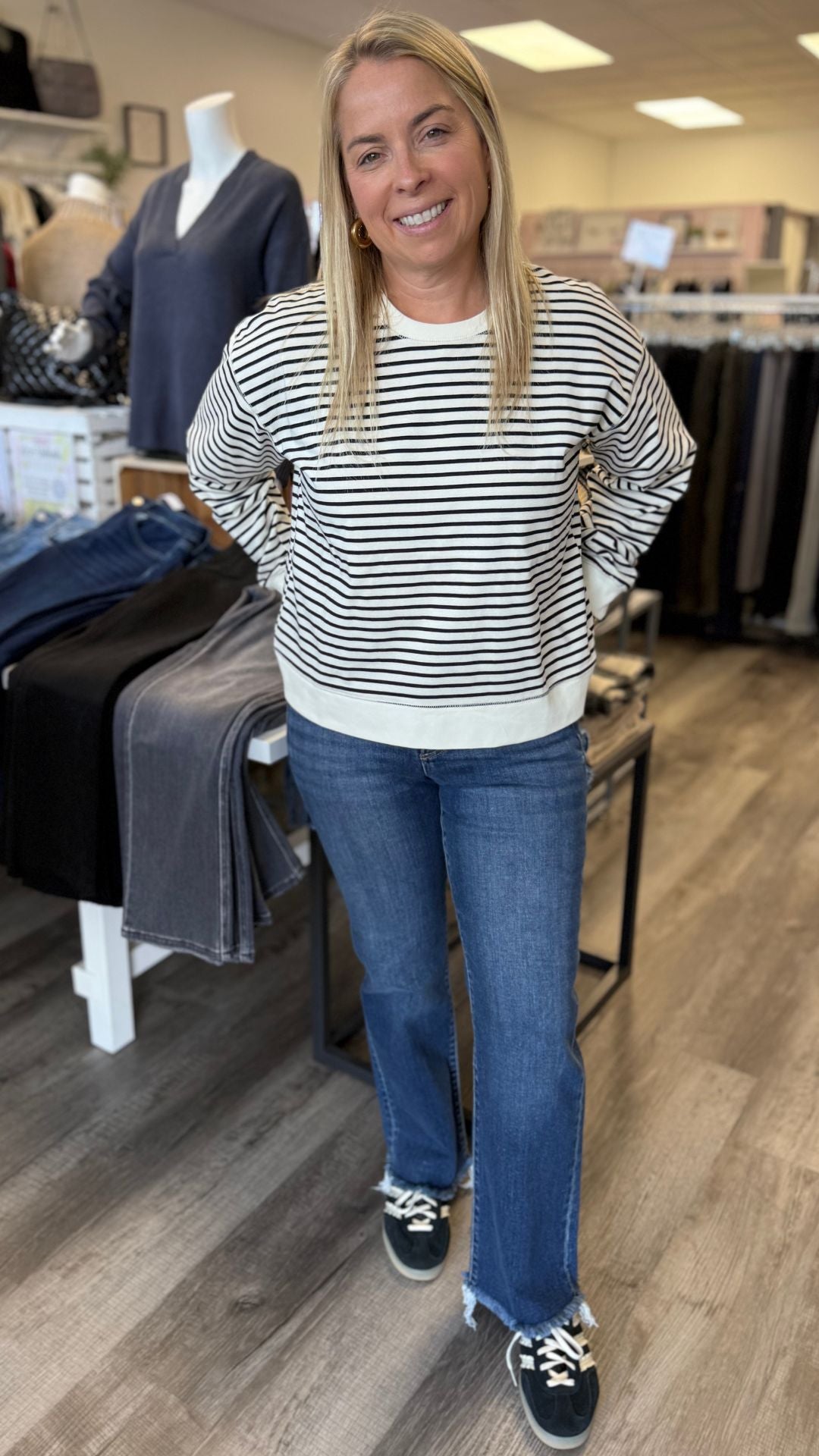 Striped Crew Neck Long Sleeve Top