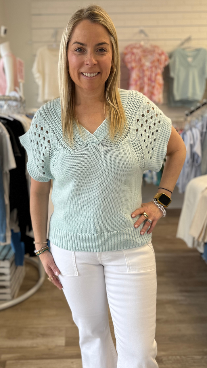 Aquamarine Crochet Detail Sweater Vest