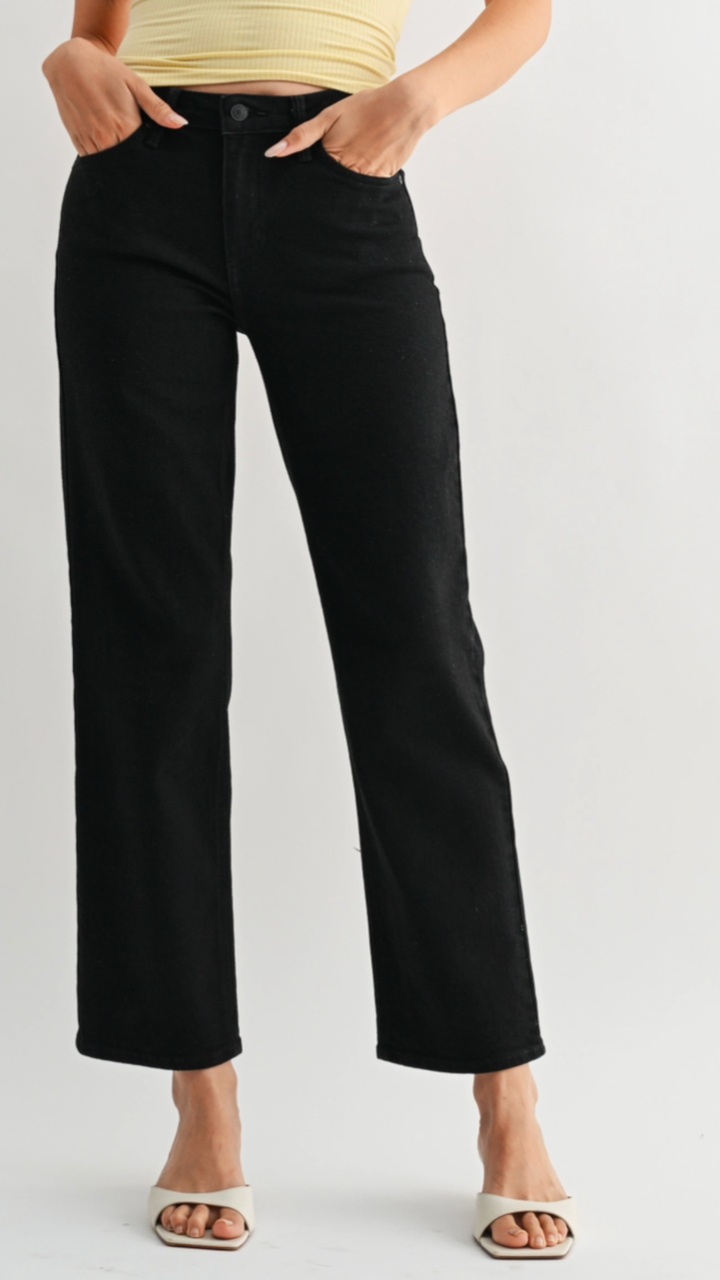 Mid Rise Black Stretchy Straight Jeans