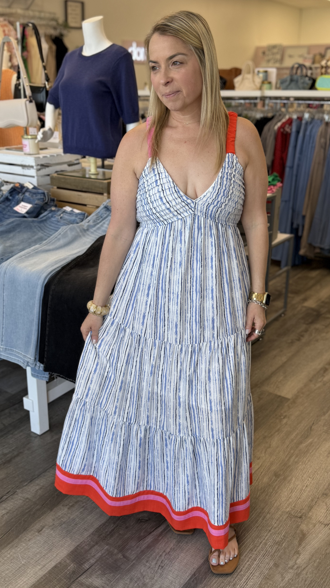 Thin Strap Striped Maxi Pattern Dress