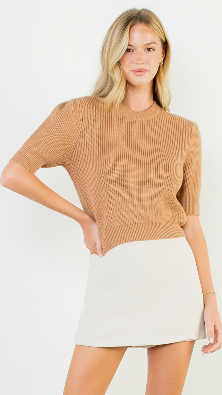 Beige Puff Sleeve Sweater