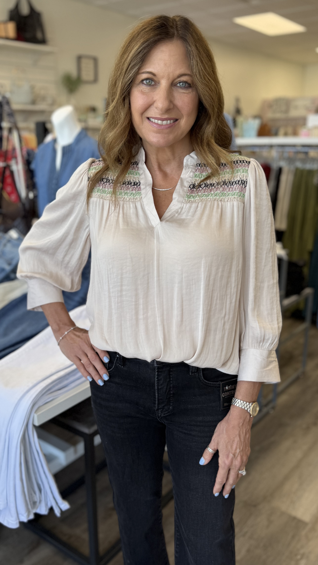 Oyster Multi Color Yoke Embroidered Blouse