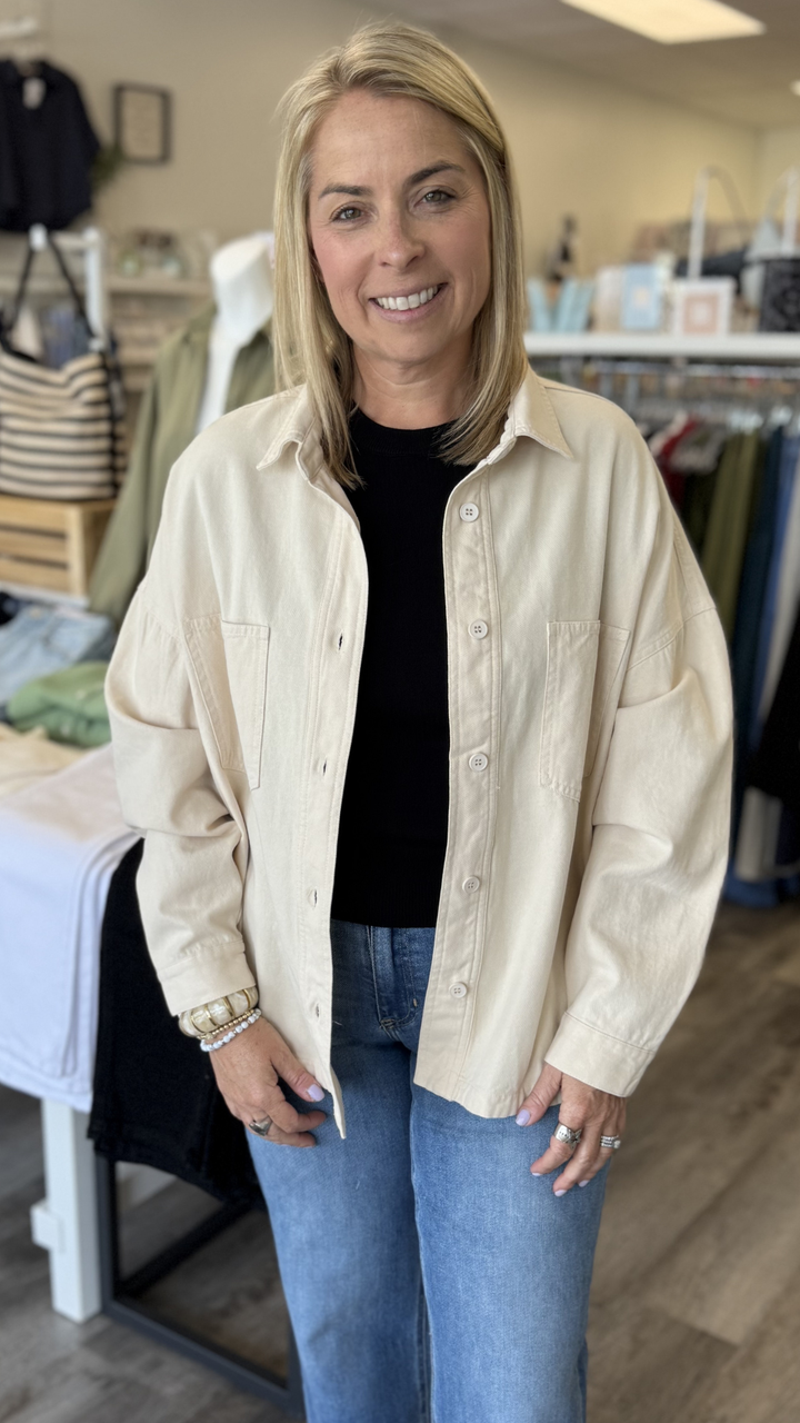 Cream Wash Buttondown Front Top