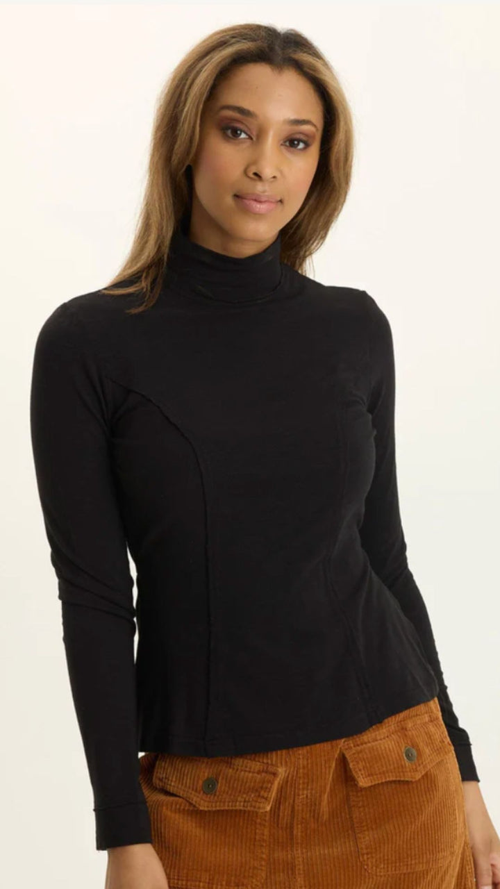 Black Kari Jersey Mock Neck Peplum Top
