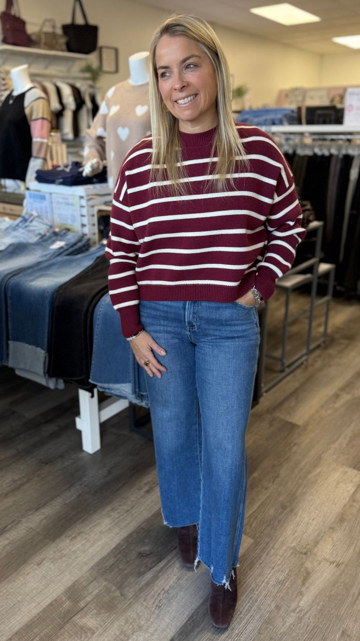 Burgundy And Ivory Stripe Sweater