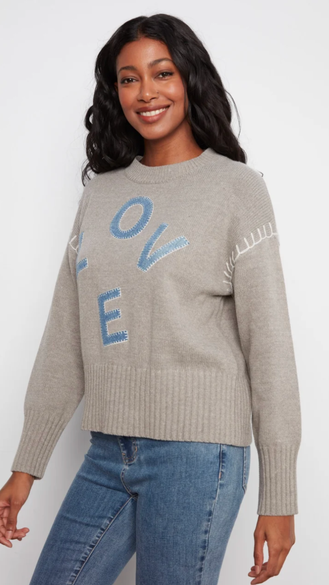 Love Denim Patch Sweater