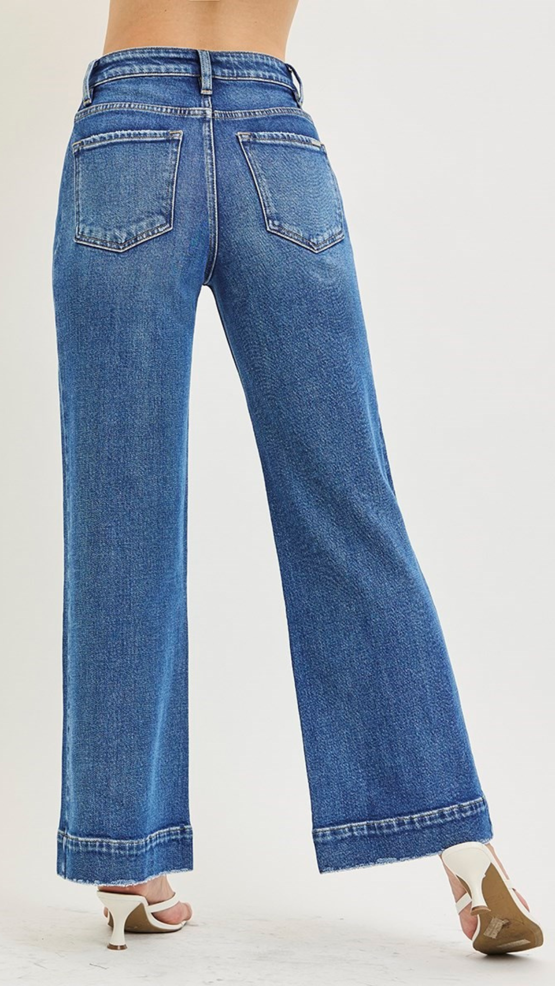 High Rise Dark Wash Tummy Control Wide Leg Full Length Jeans
