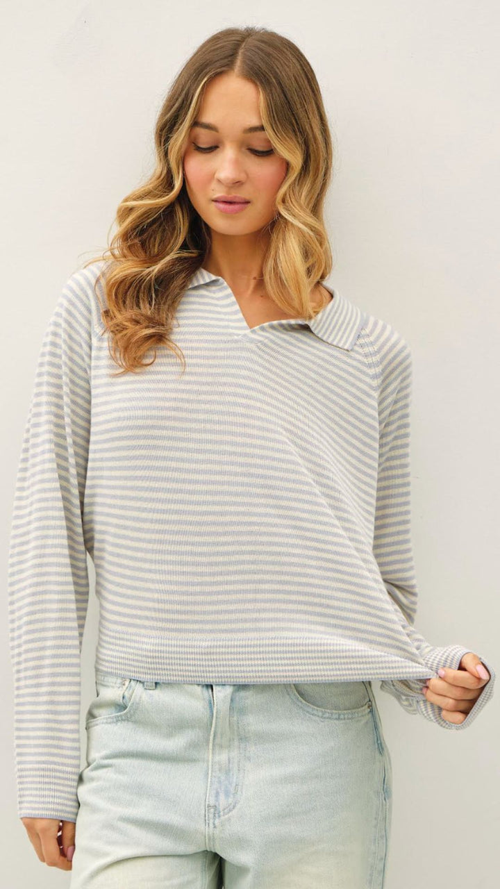 Light Blue Striped Pullover Sweater