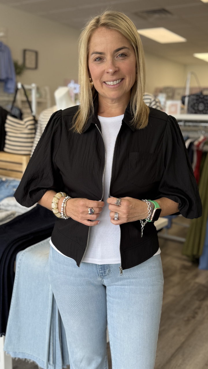 Black Bubble Sleeve Zip Jacket