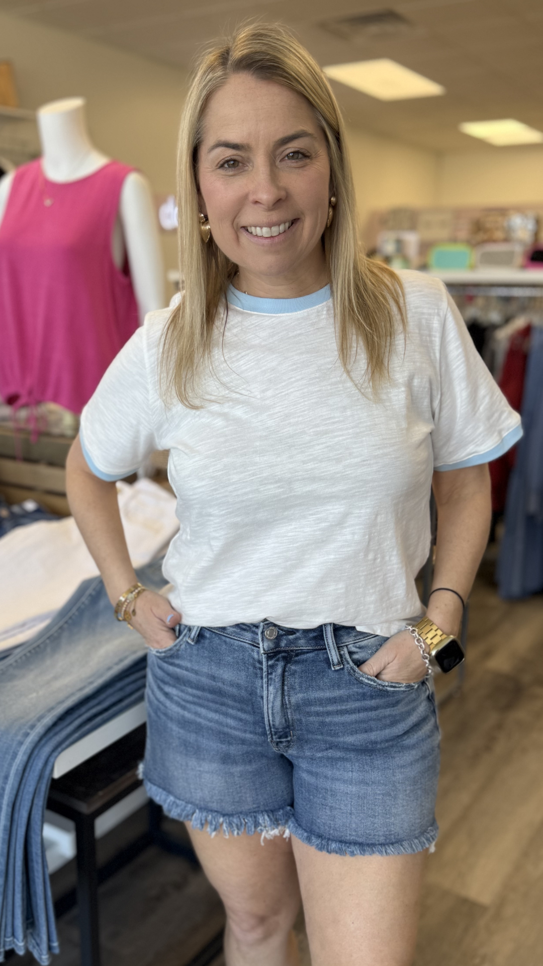 Essential Slub Ringer Short Sleeve Blue Trim Tee