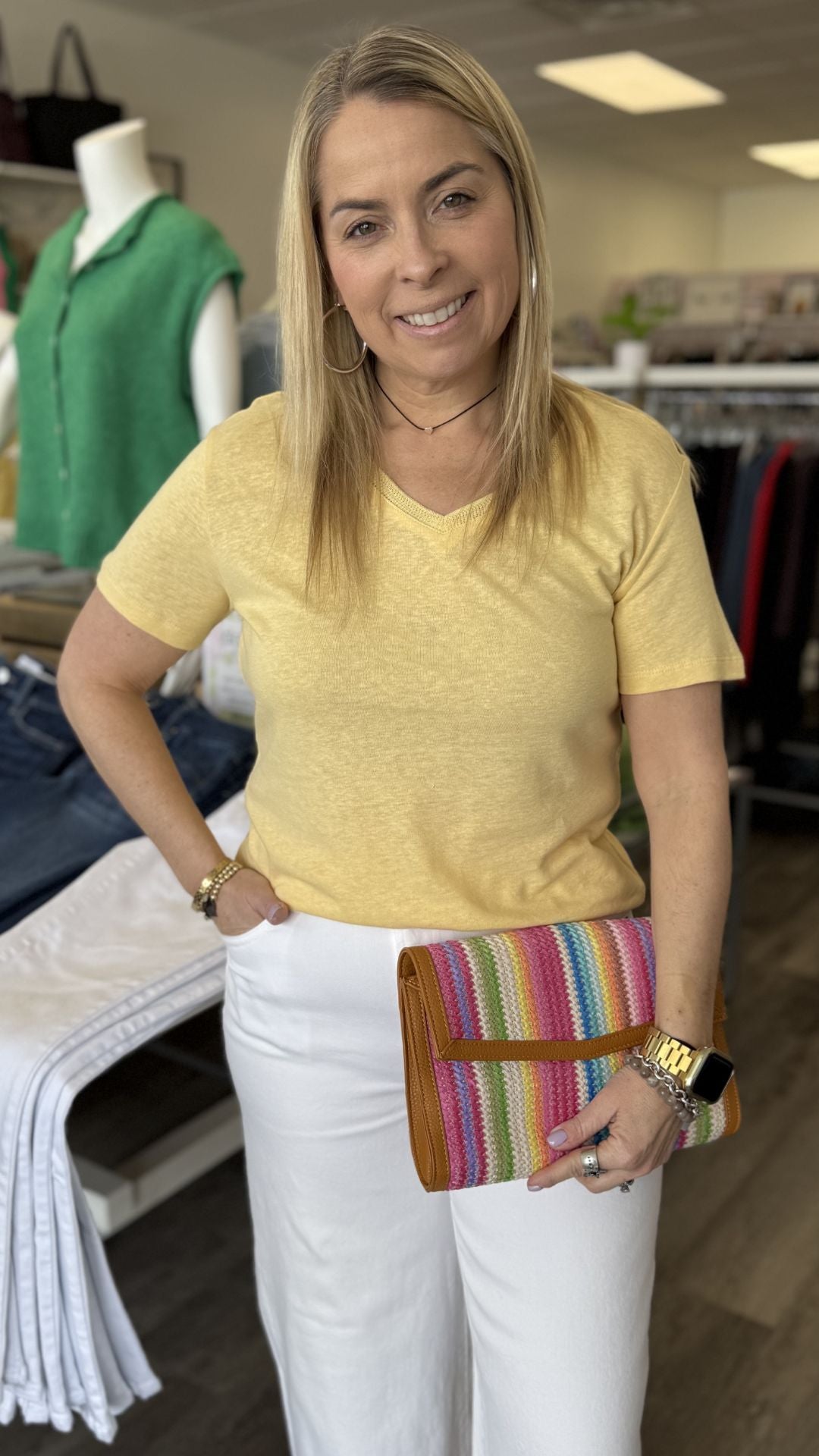 Sunshine Linen Blend V Neck Tee