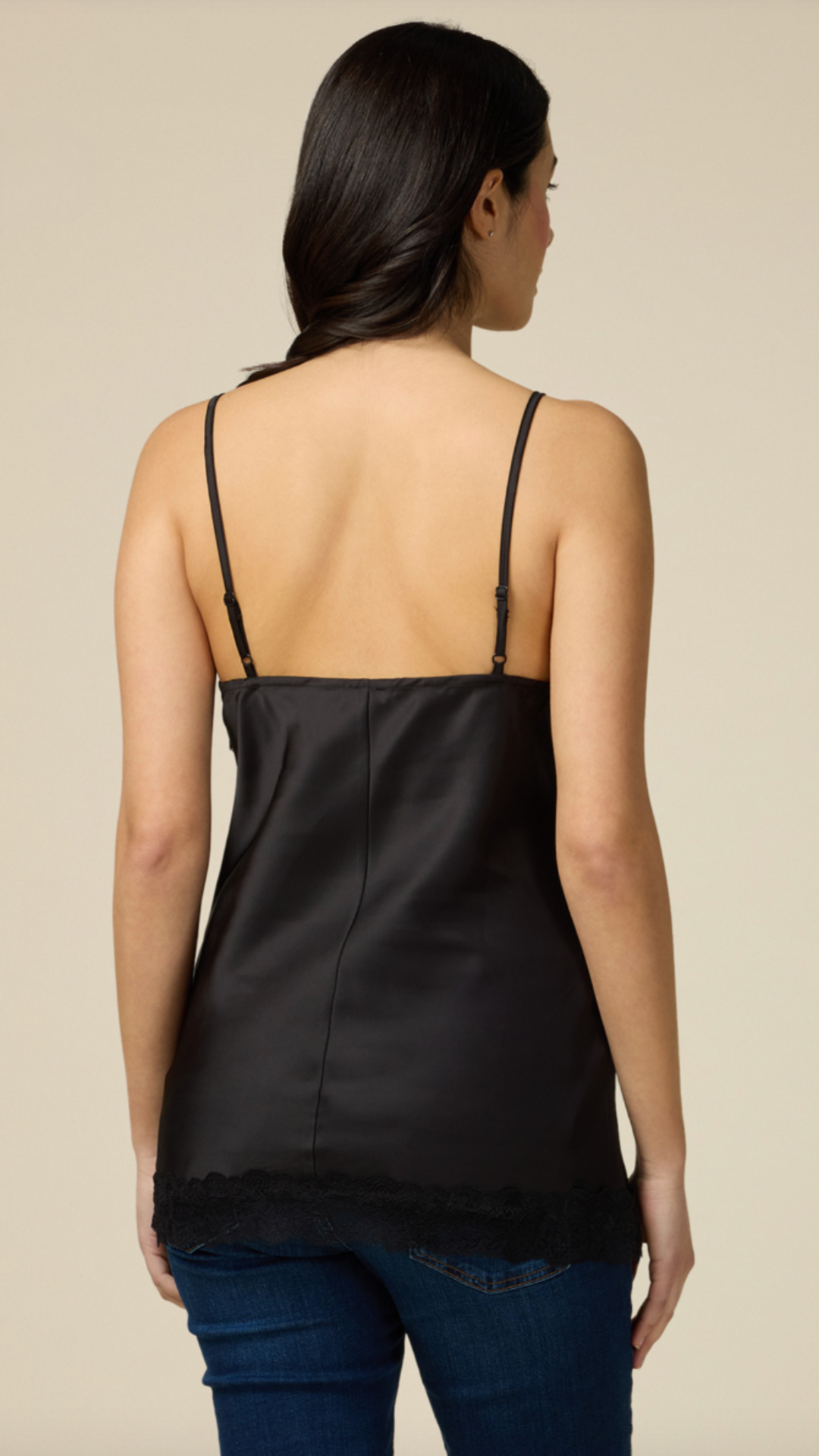 Black Satin Lace Trim Top