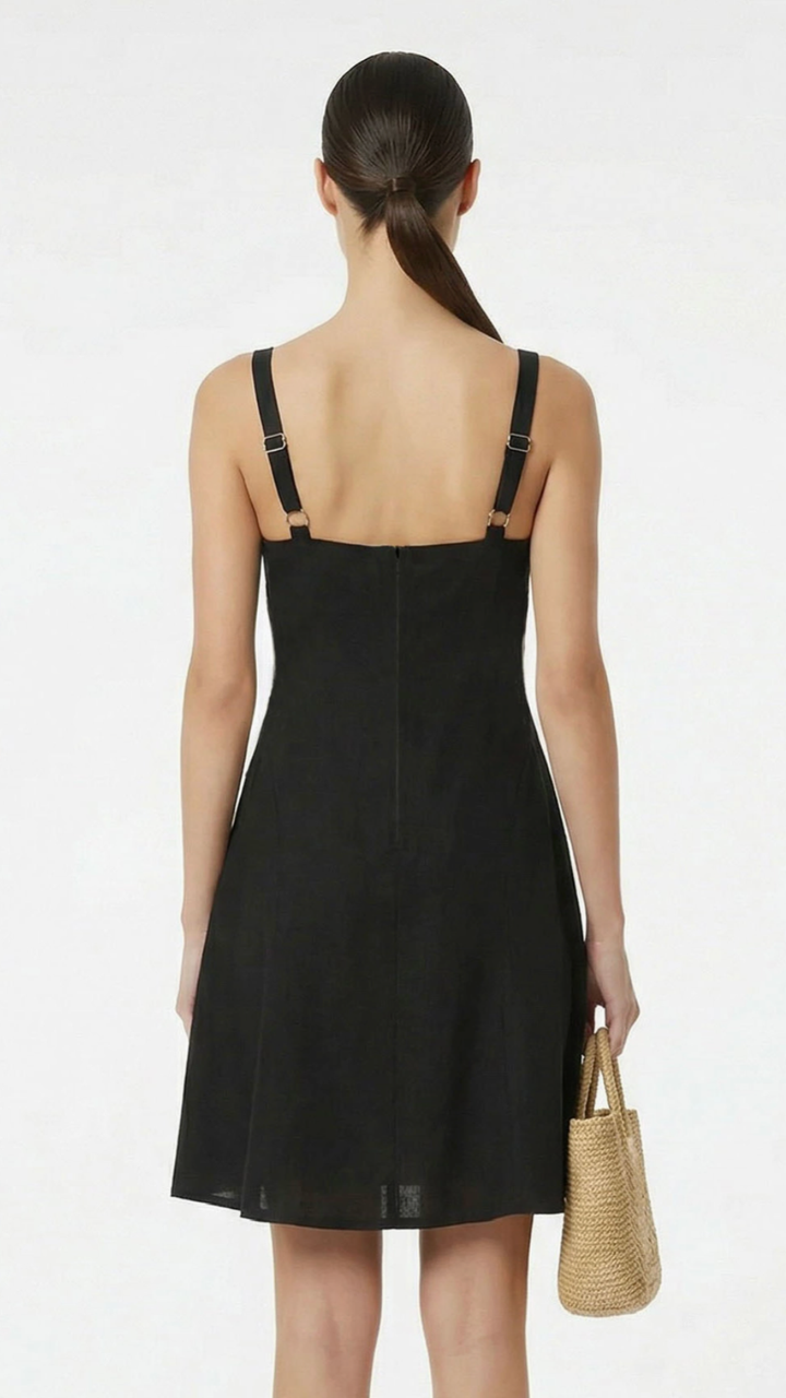 Black Applique Linen Dress