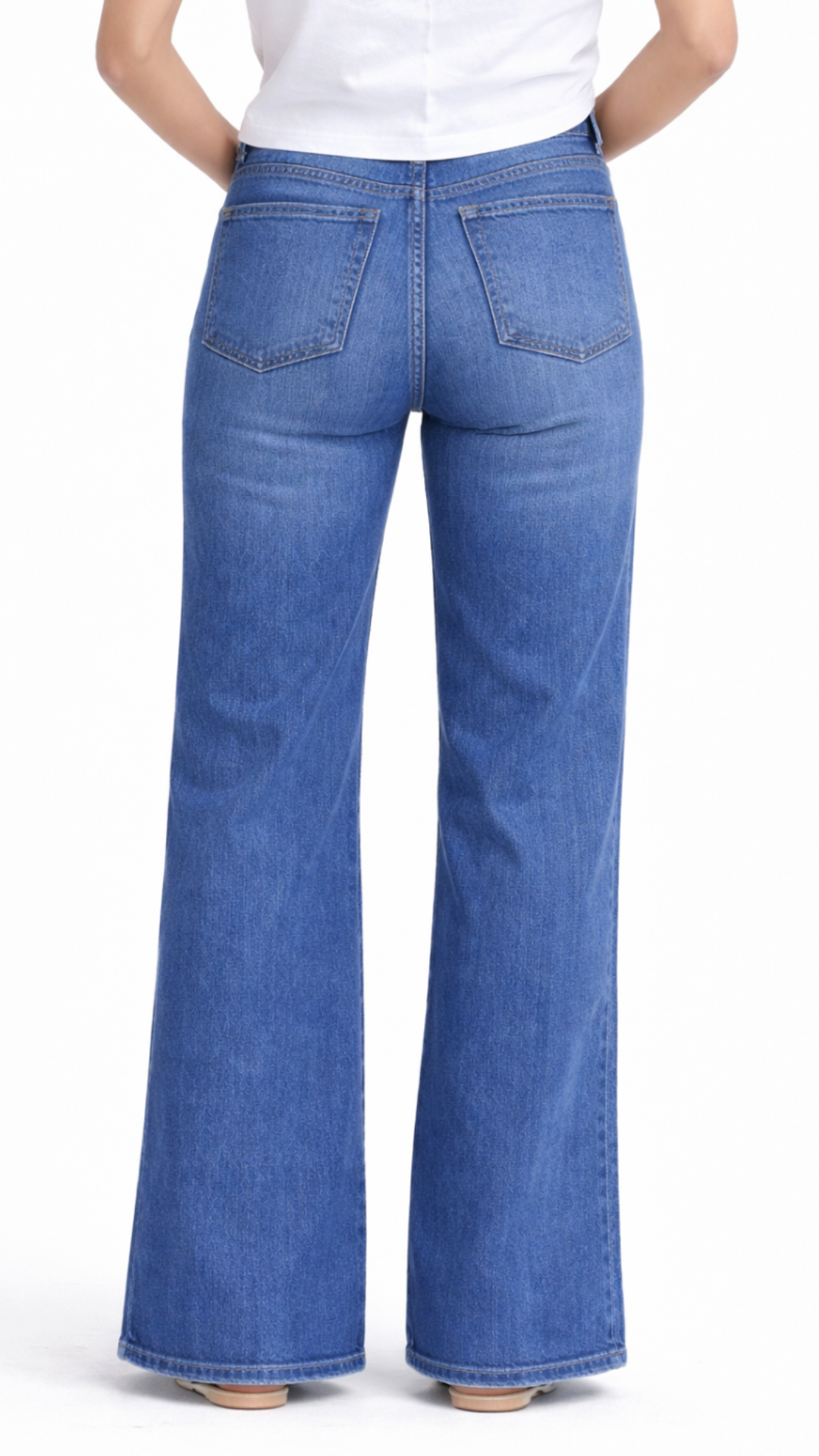 Mid Rise Medium Wash Better Butter Wide Leg With Shadow Masking Stripe Full Length Jeans