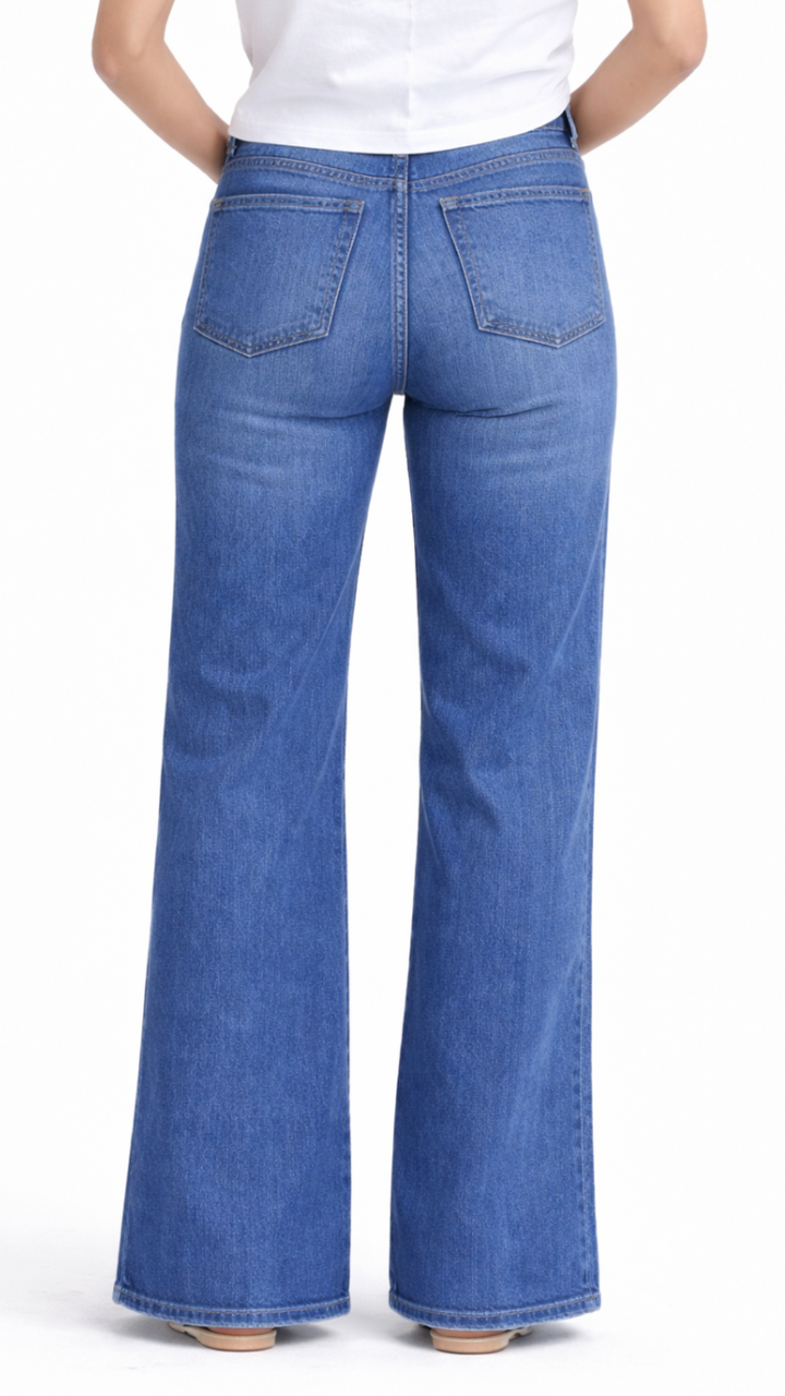 Mid Rise Medium Wash Better Butter Wide Leg With Shadow Masking Stripe Full Length Jeans
