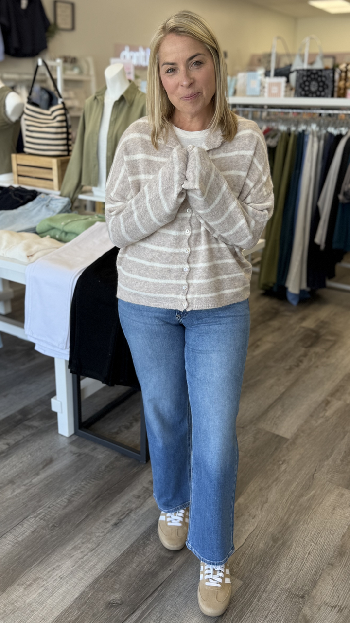 Beige Cabana Stripe Piper Cardigan