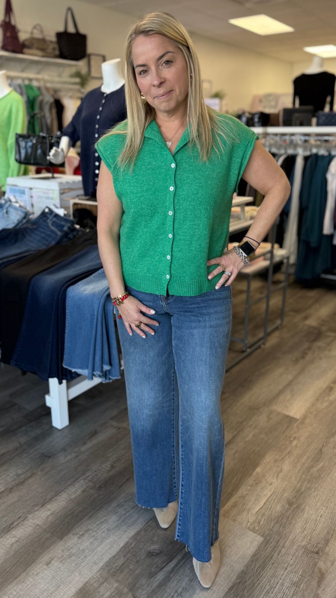 Kelly Green Piper Vest Cardigan