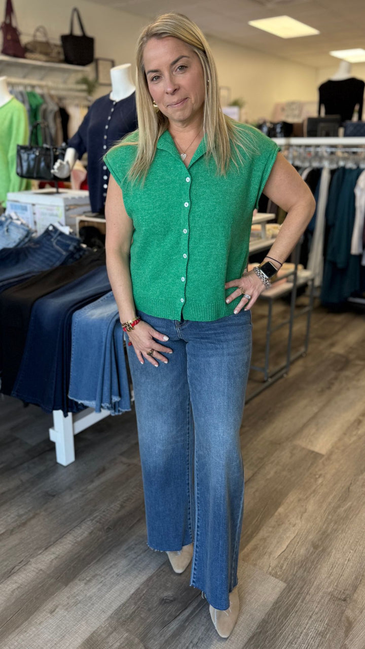 Kelly Green Piper Vest Cardigan