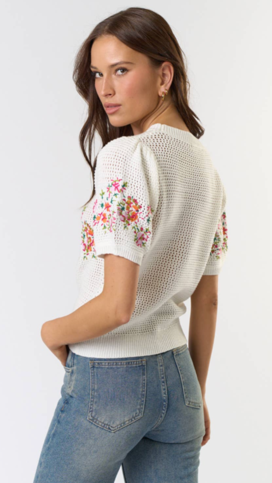 Puff Sleeve Embroidered Floral Top