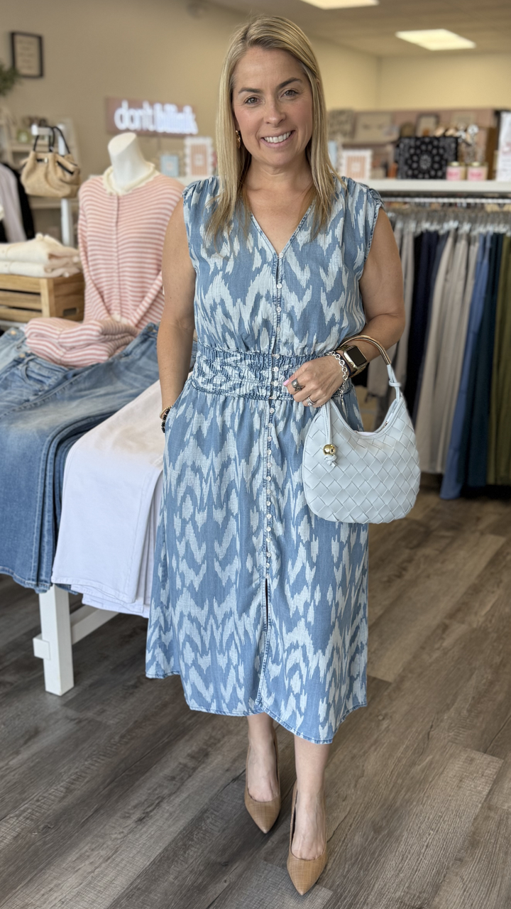 Tencel Smocked Waist Midi Dress