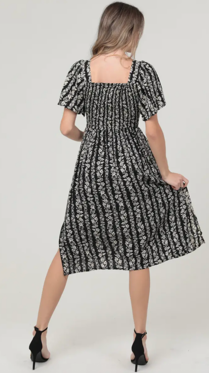 Flutter Sleeves V Neck Twist Front Midi Dress
