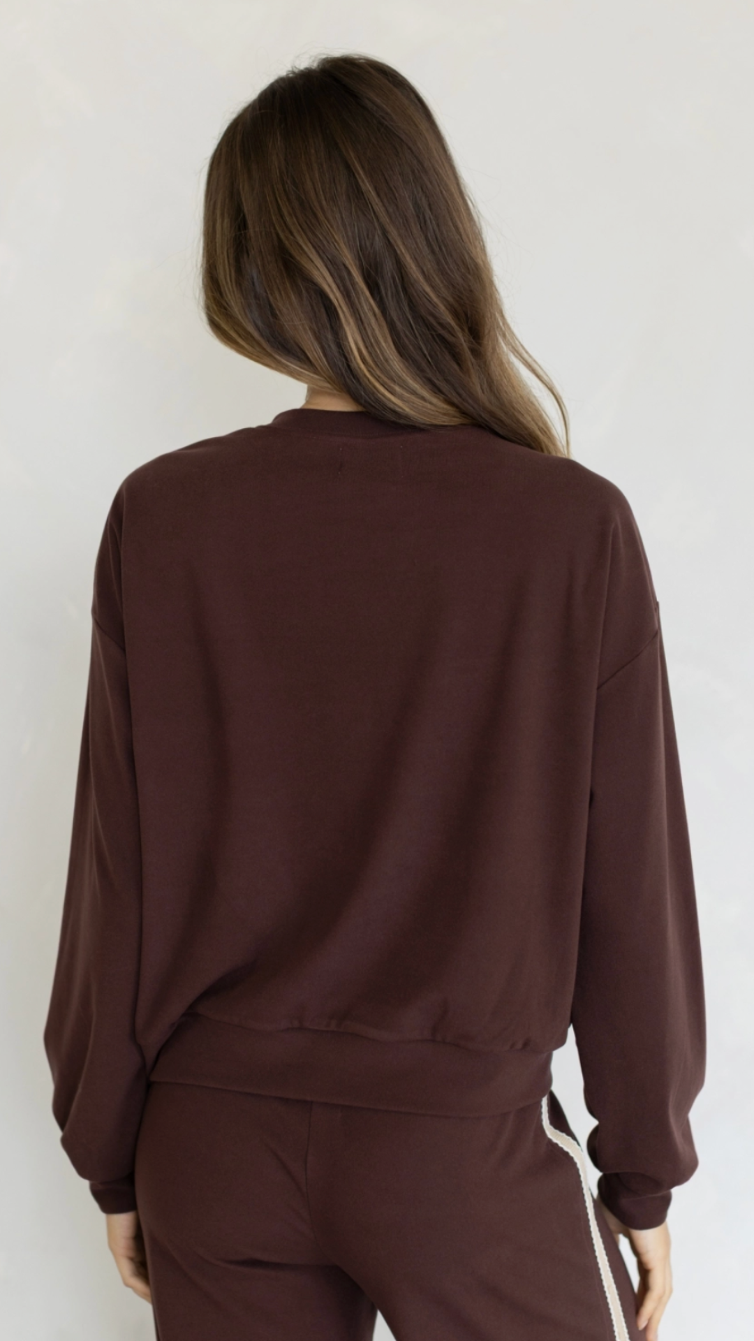 Chocolate Cardigan And Cream Side Stripe Knit Pants Set