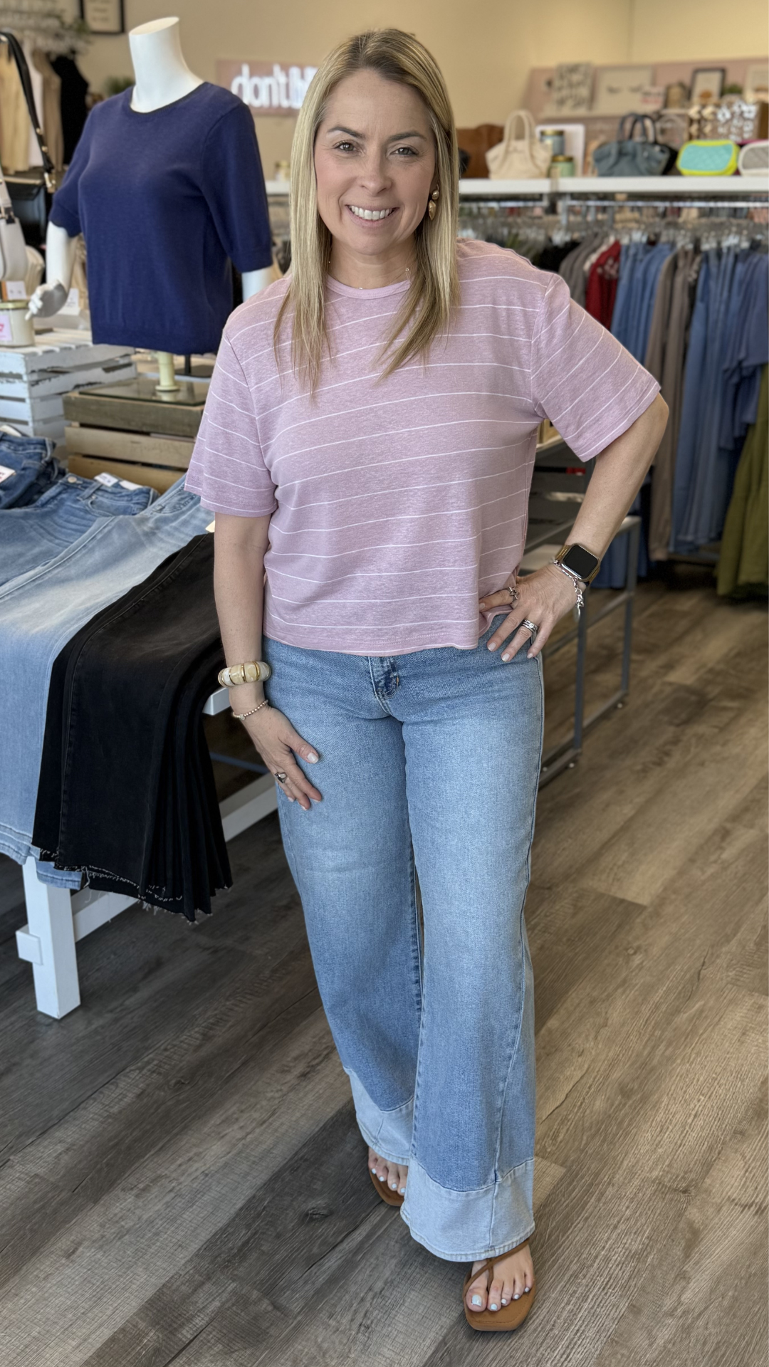 Pink And White Stripe Cotton Linen Top