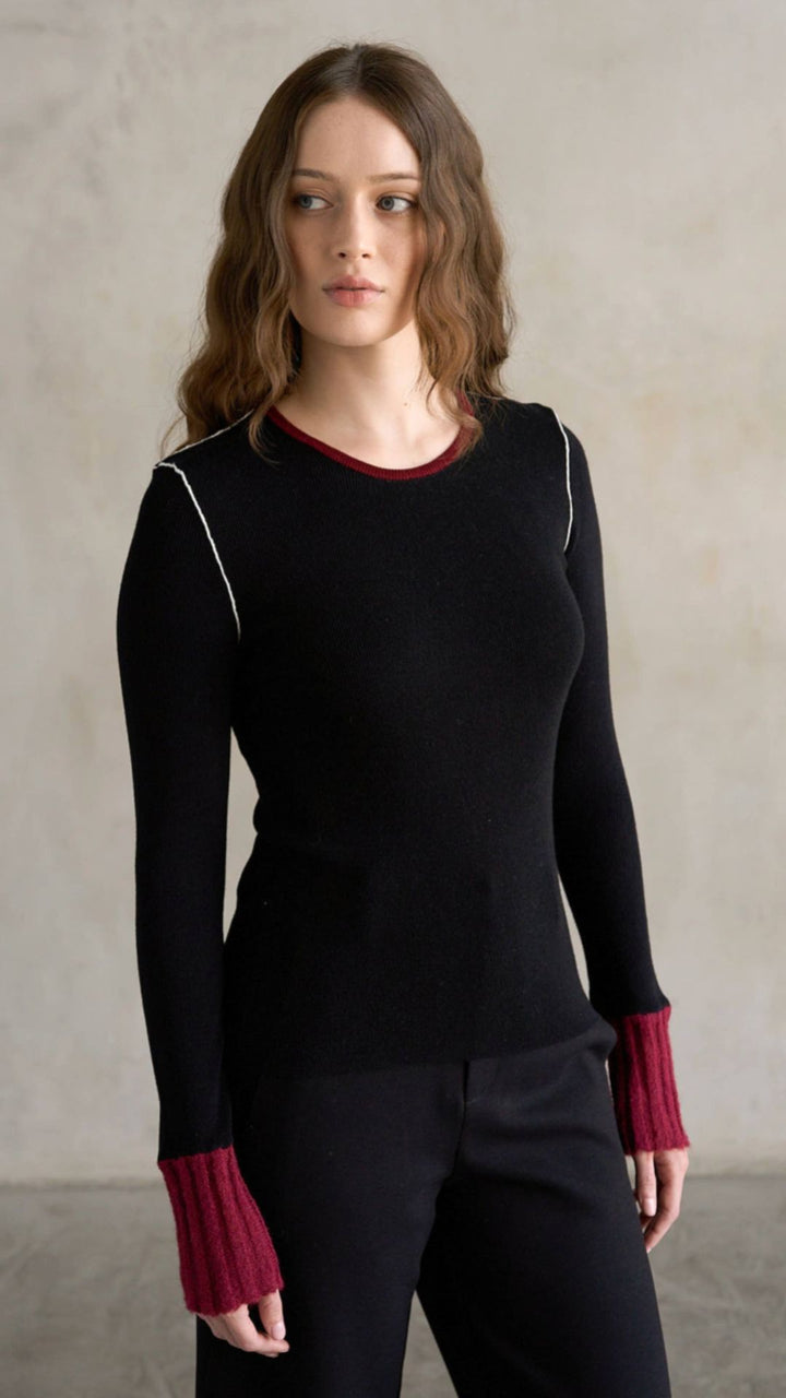Colorblock Long Sleeve Knit Top