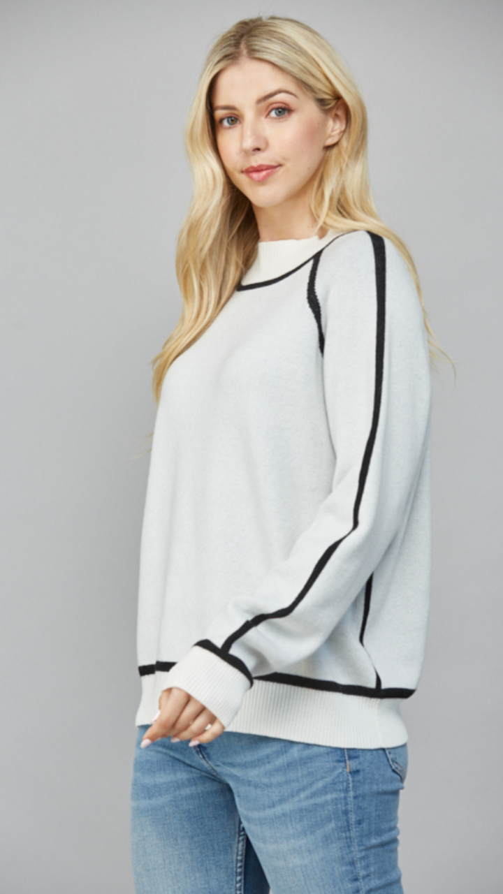 Contrast Seam Mock Neck Sweater