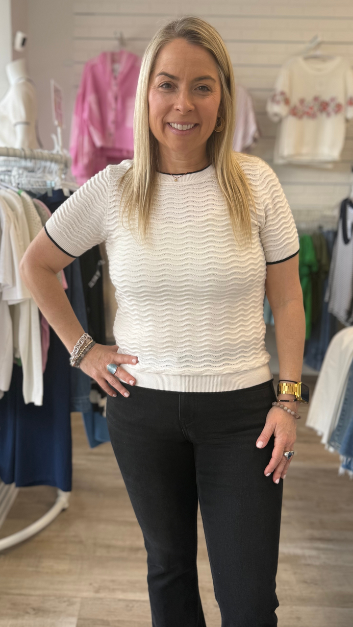 Pointelle Knit Short Sleeve Top