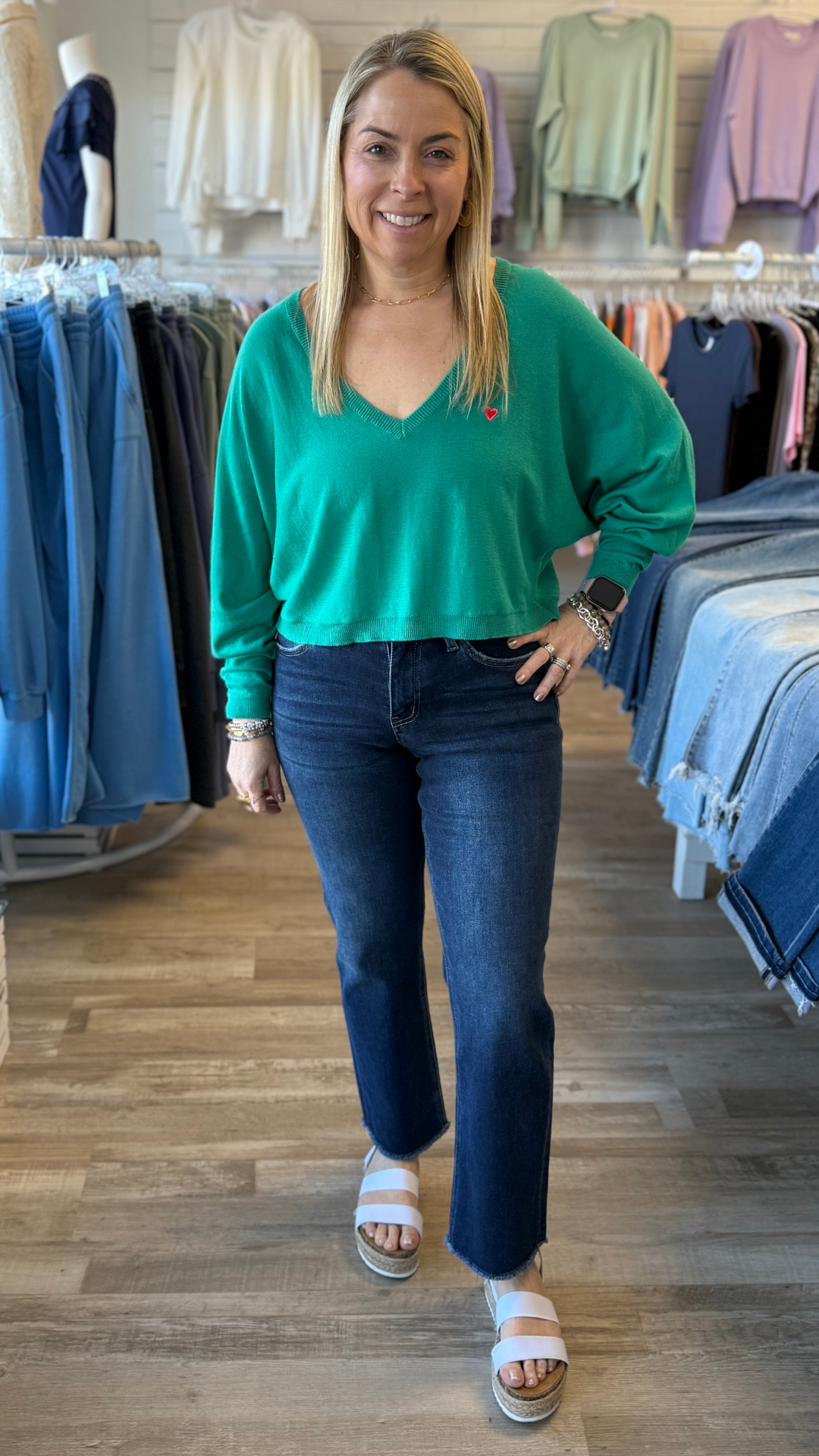 Emerald Green Embroider Heart Sweater
