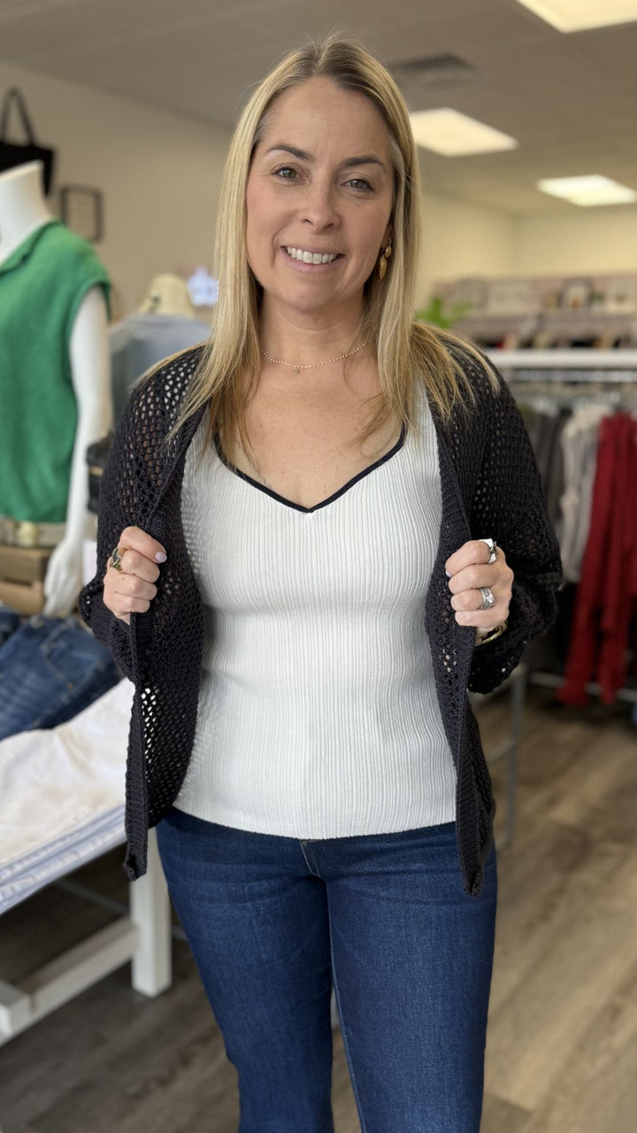 Heart Neck Sweater Tank With Navy Contrast